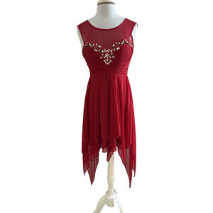 Reign On Women's Jr 1/2 Formal Red Rhinestone Sheer Handkerchief Hem Dress Fairy